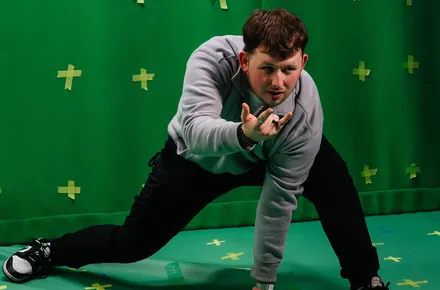 Kian on a green-screen set
